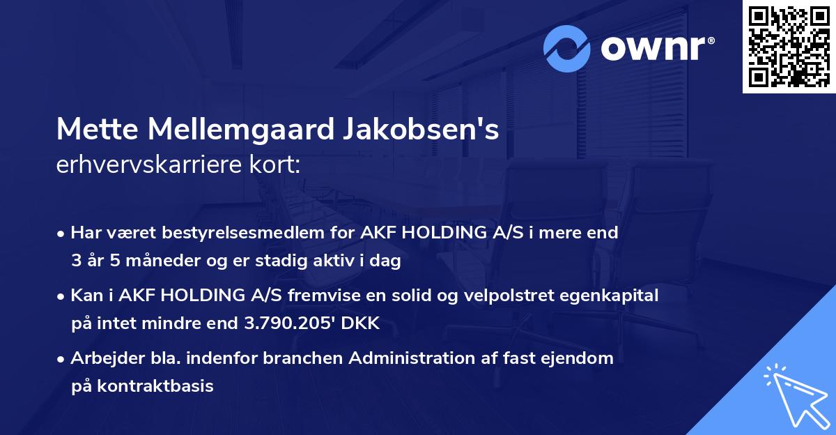 Mette Mellemgaard Jakobsen's erhvervskarriere kort