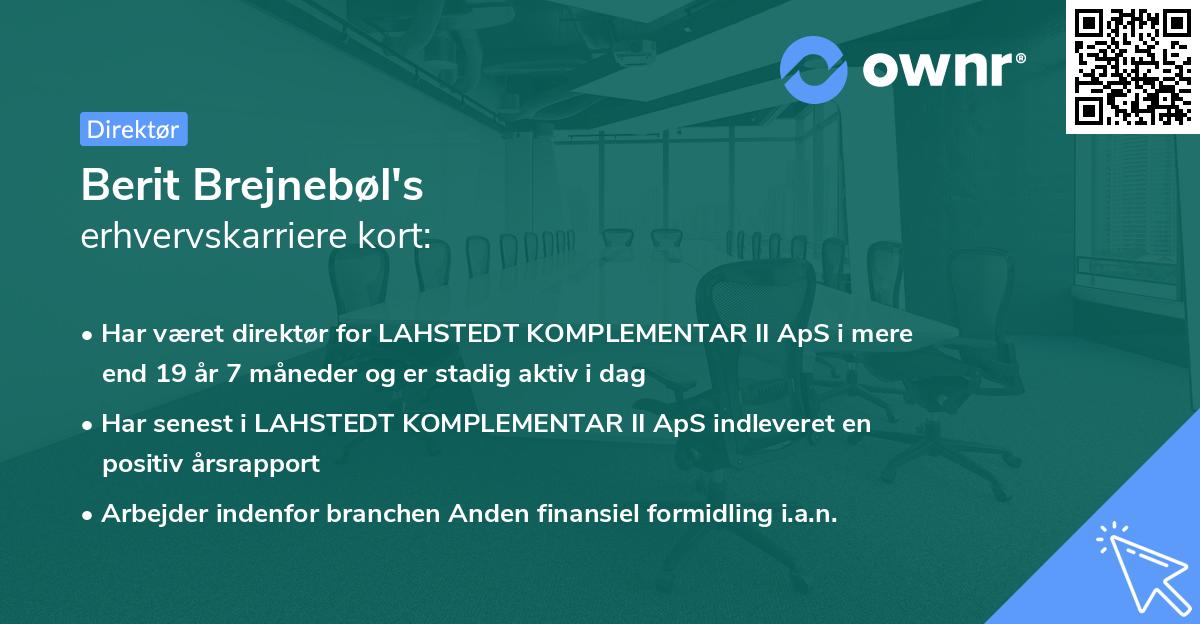 Berit Brejnebøl's erhvervskarriere kort