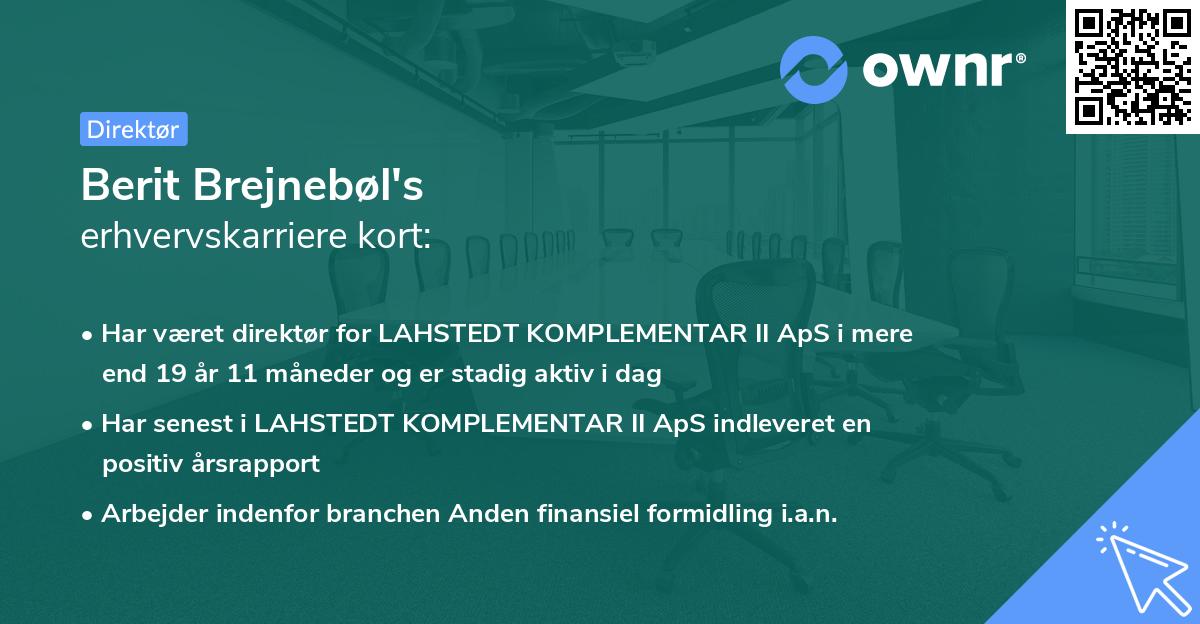 Berit Brejnebøl's erhvervskarriere kort