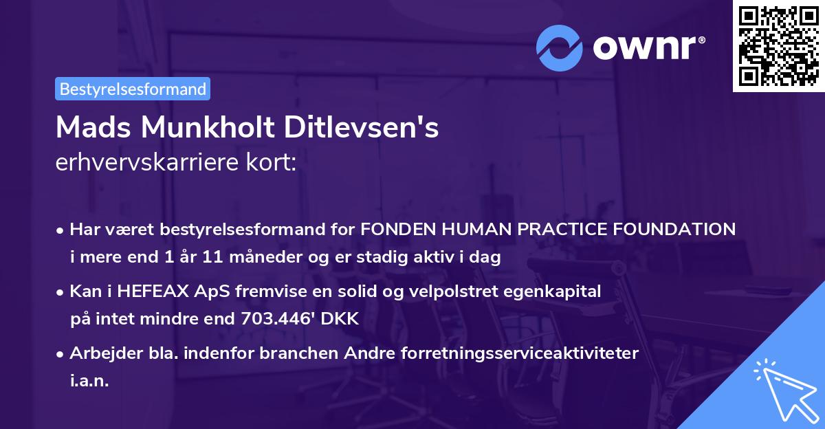 Mads Munkholt Ditlevsen's erhvervskarriere kort