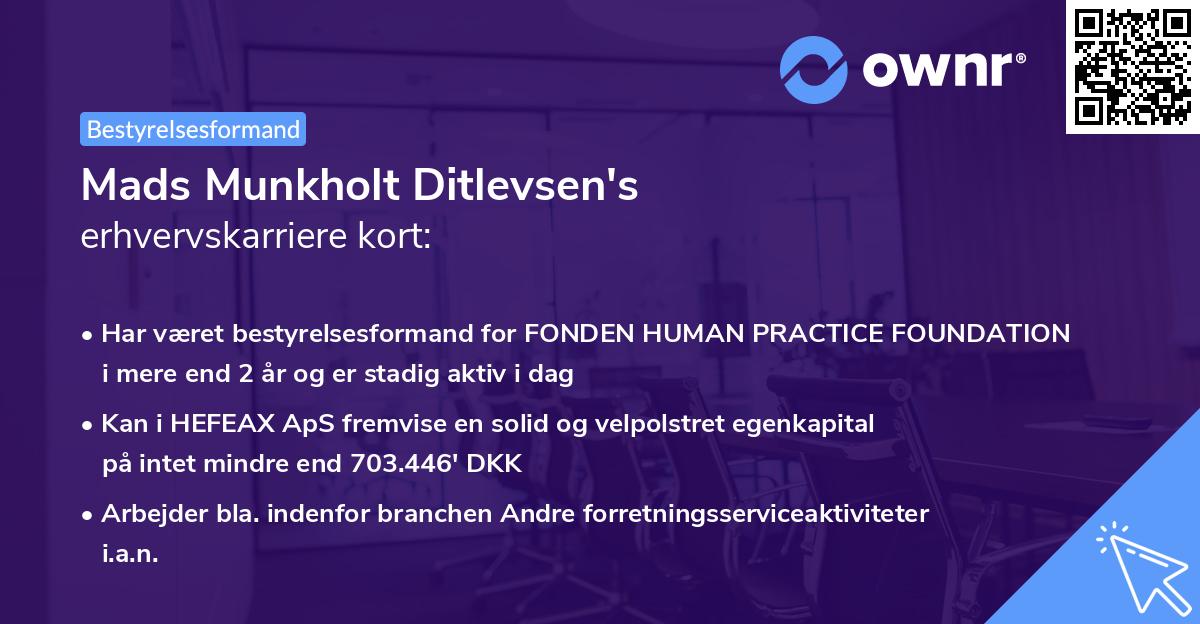 Mads Munkholt Ditlevsen's erhvervskarriere kort