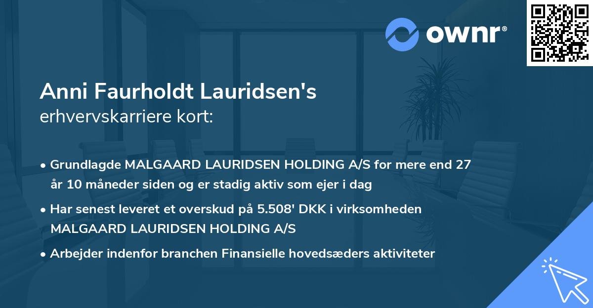Anni Faurholdt Lauridsen's erhvervskarriere kort