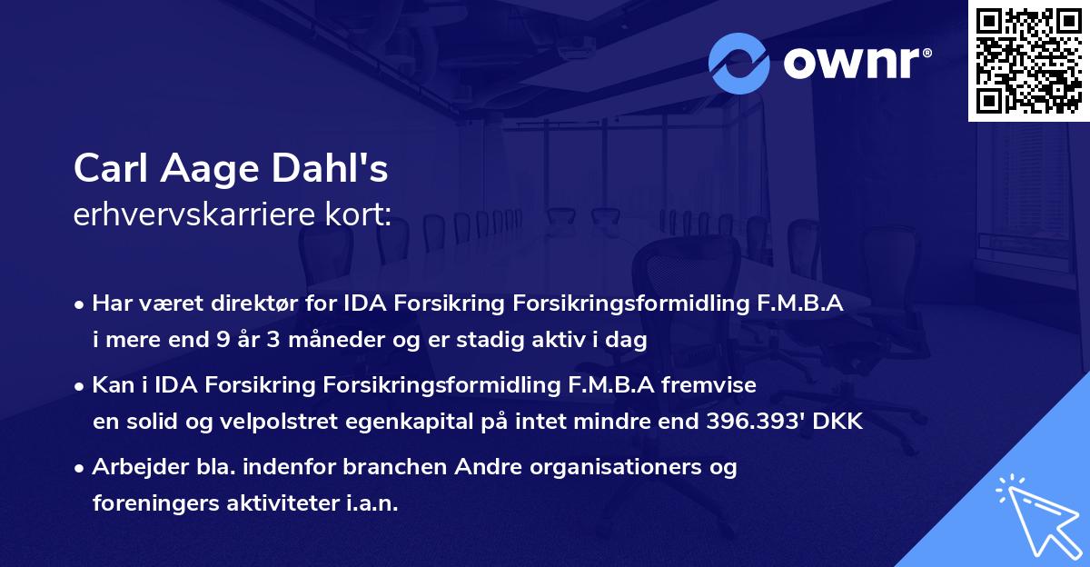 Carl Aage Dahl's erhvervskarriere kort