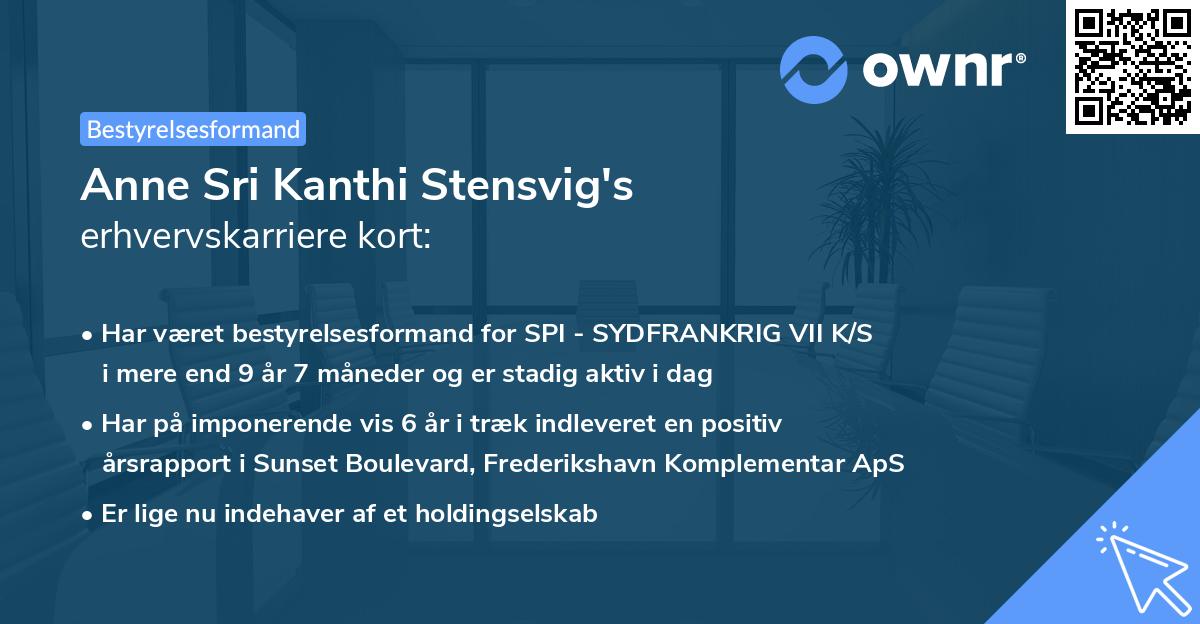 Anne Sri Kanthi Stensvig's erhvervskarriere kort