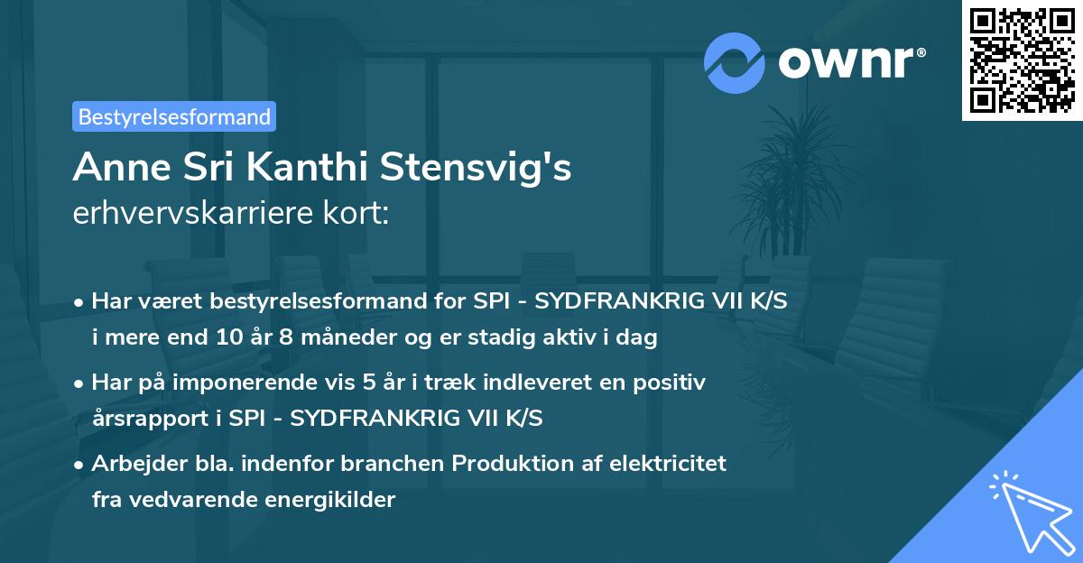 Anne Sri Kanthi Stensvig's erhvervskarriere kort