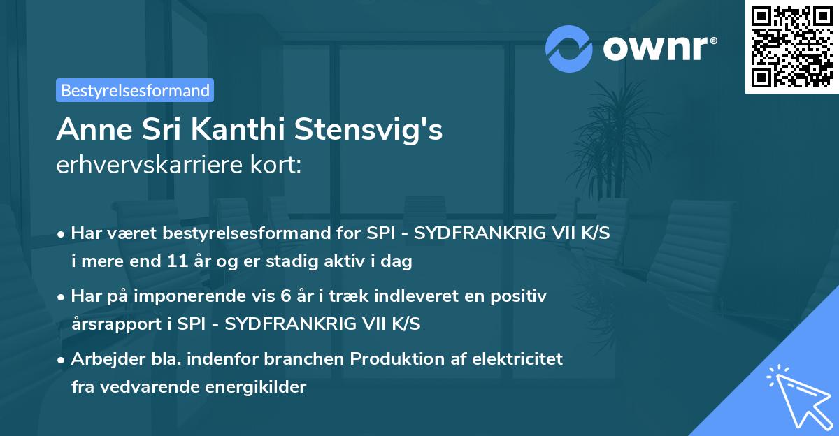 Anne Sri Kanthi Stensvig's erhvervskarriere kort