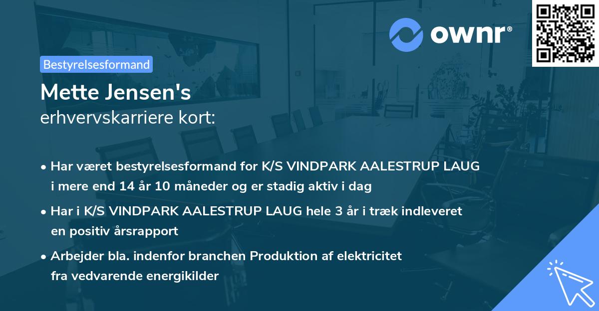 Mette Jensen's erhvervskarriere kort