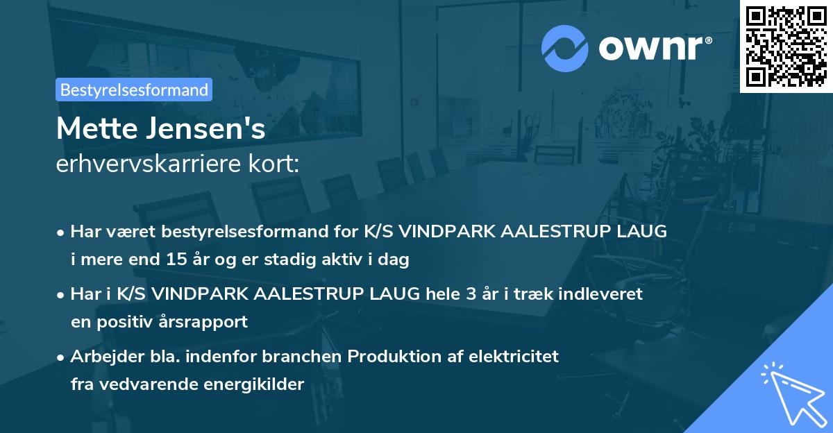 Mette Jensen's erhvervskarriere kort