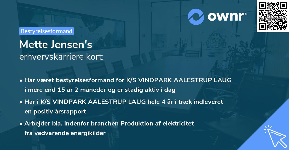 Mette Jensen's erhvervskarriere kort