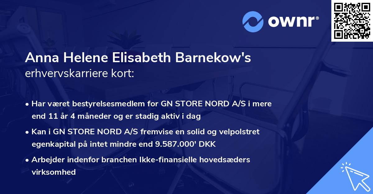 Anna Helene Elisabeth Barnekow's erhvervskarriere kort