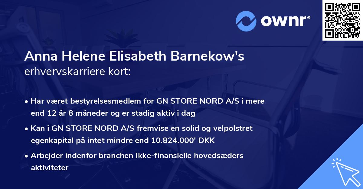 Anna Helene Elisabeth Barnekow's erhvervskarriere kort