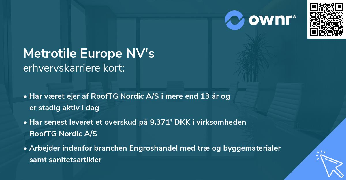 Metrotile Europe NV's erhvervskarriere kort
