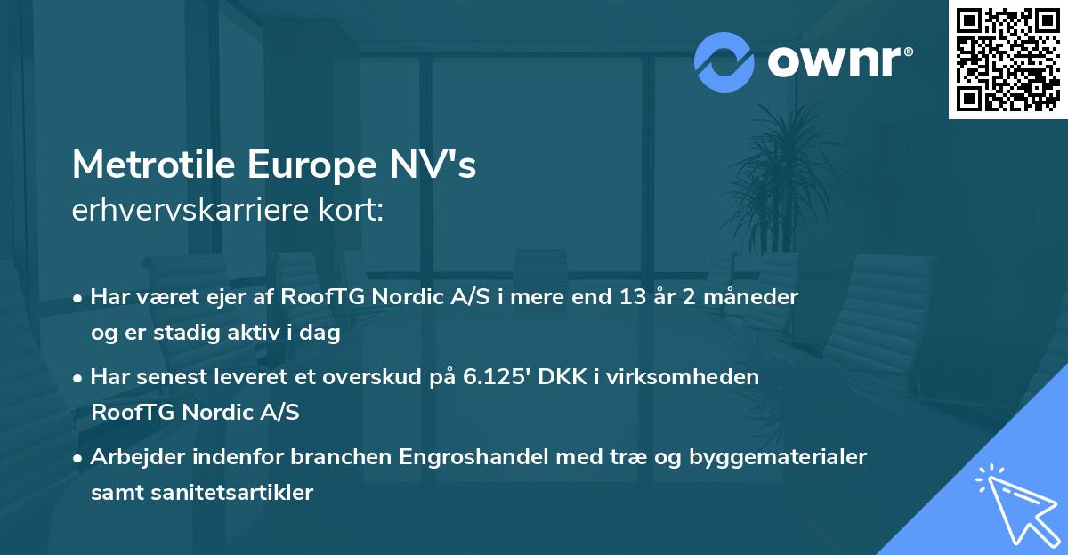 Metrotile Europe NV's erhvervskarriere kort