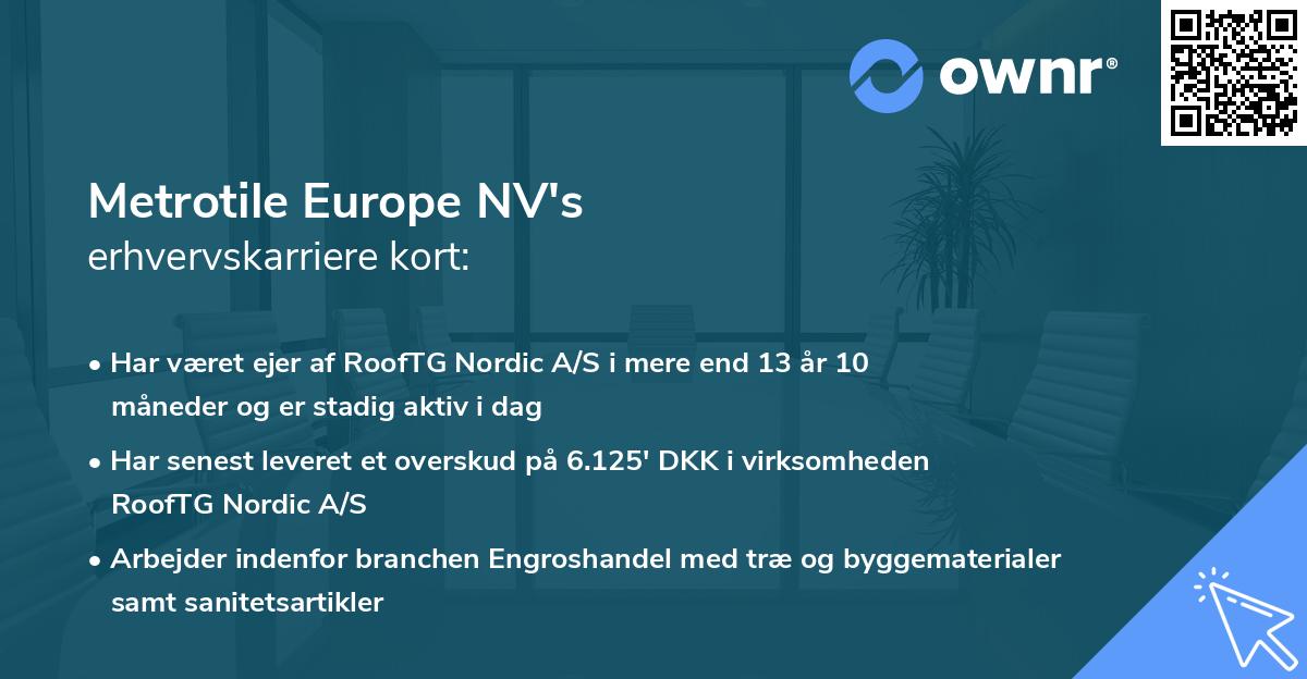 Metrotile Europe NV's erhvervskarriere kort