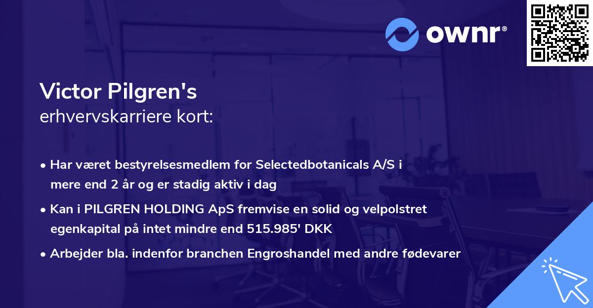Victor Pilgren's erhvervskarriere kort