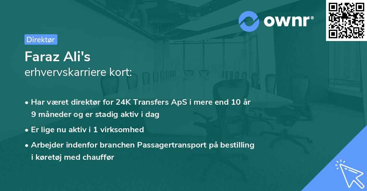 Faraz Ali's erhvervskarriere kort