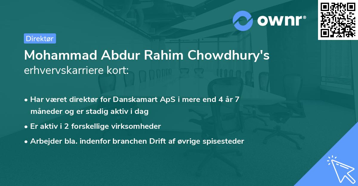 Mohammad Abdur Rahim Chowdhury's erhvervskarriere kort