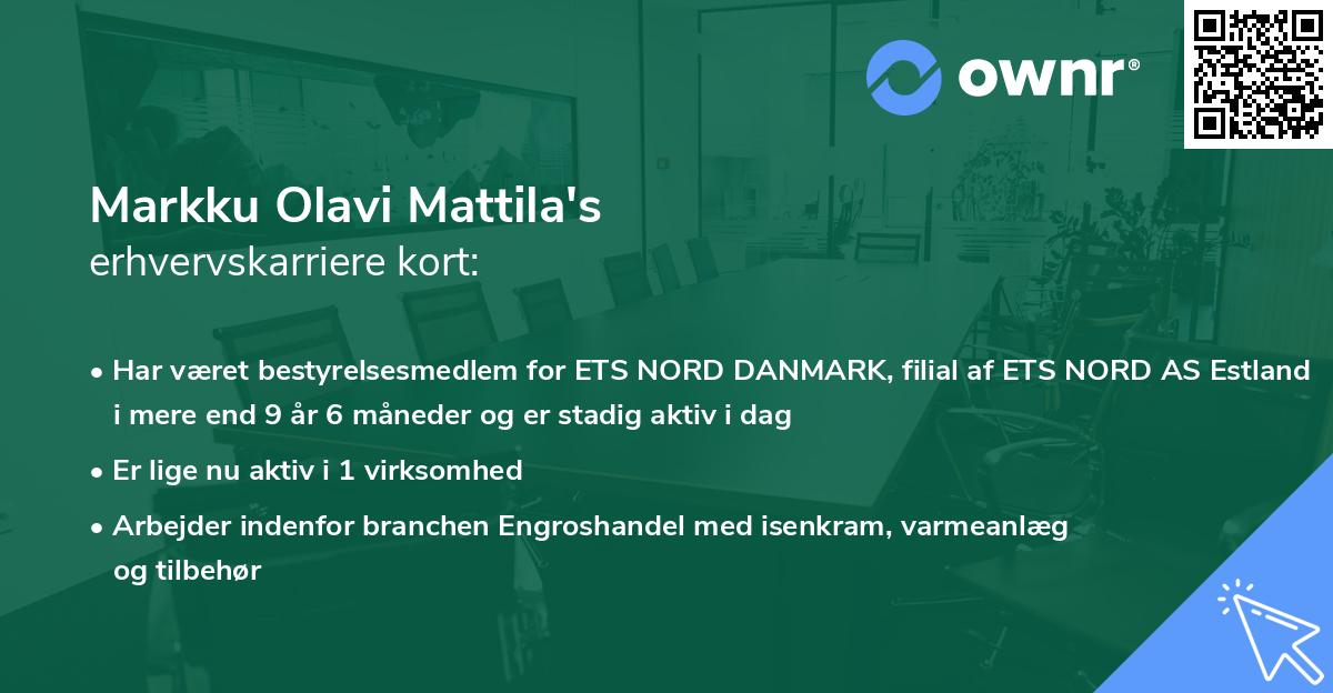 Markku Olavi Mattila's erhvervskarriere kort