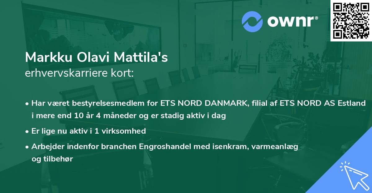 Markku Olavi Mattila's erhvervskarriere kort