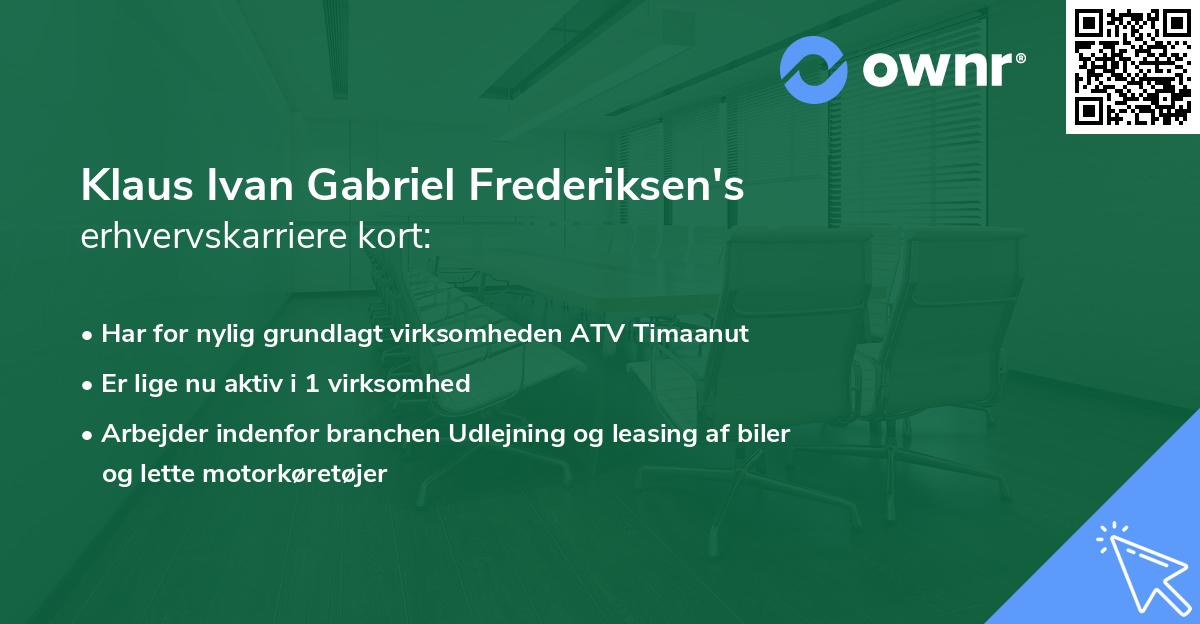 Klaus Ivan Gabriel Frederiksen's erhvervskarriere kort