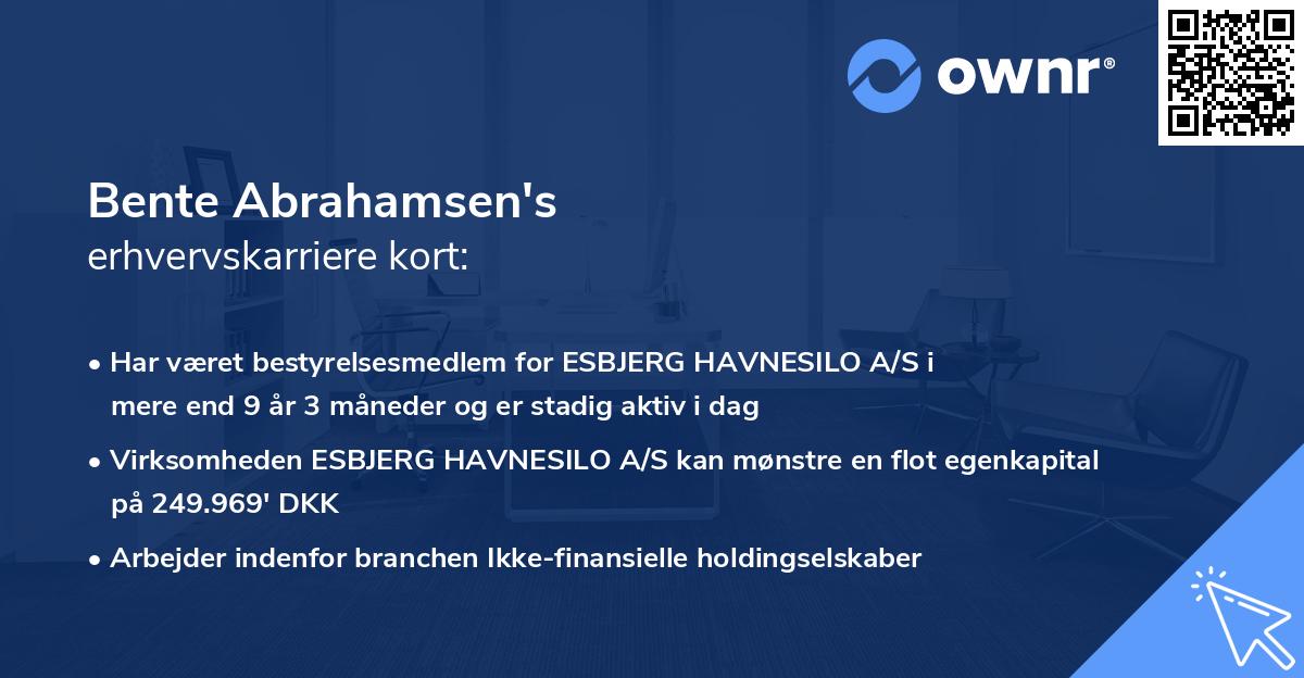 Bente Abrahamsen's erhvervskarriere kort