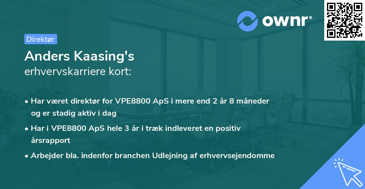 Anders Kaasing's erhvervskarriere kort