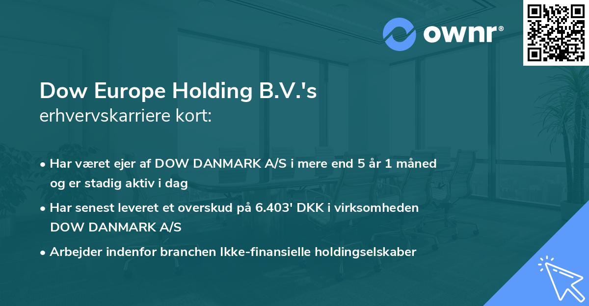 Dow Europe Holding B.V.'s erhvervskarriere kort