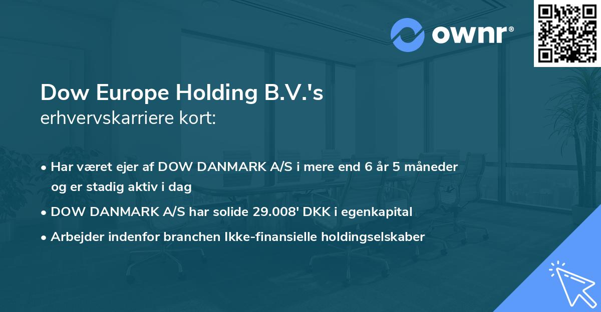 Dow Europe Holding B.V.'s erhvervskarriere kort