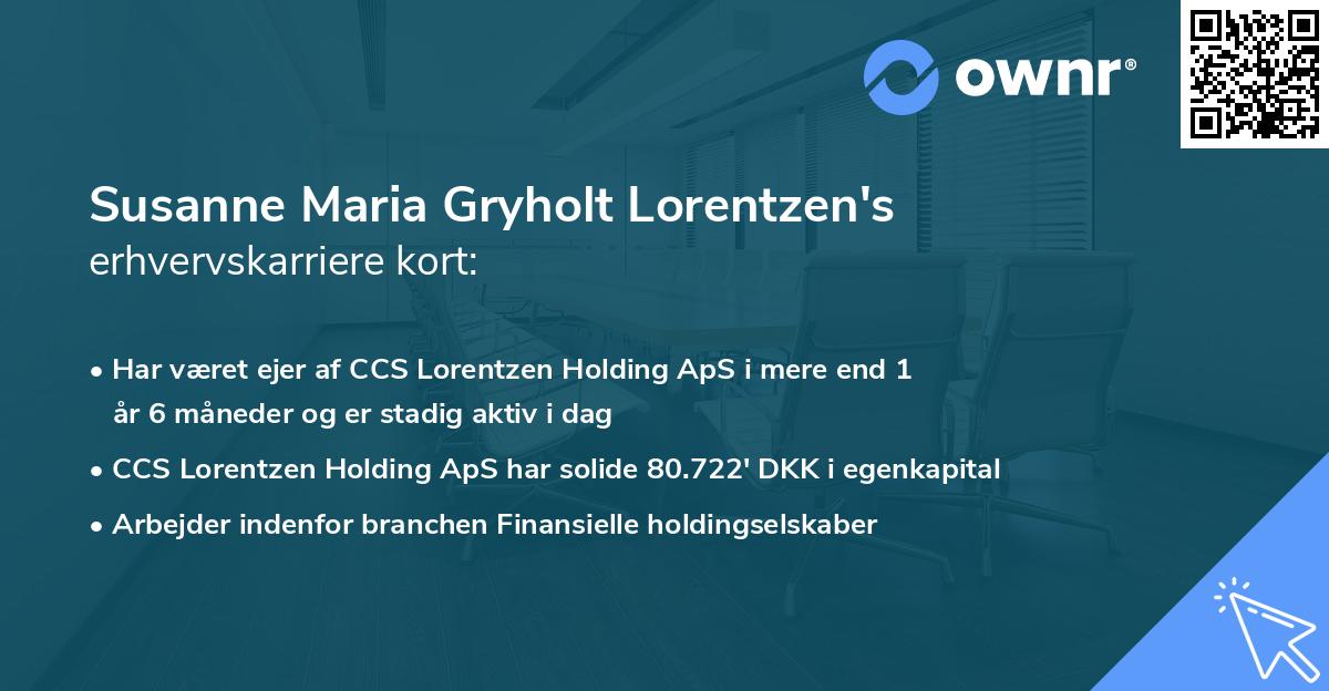 Susanne Maria Gryholt Lorentzen's erhvervskarriere kort