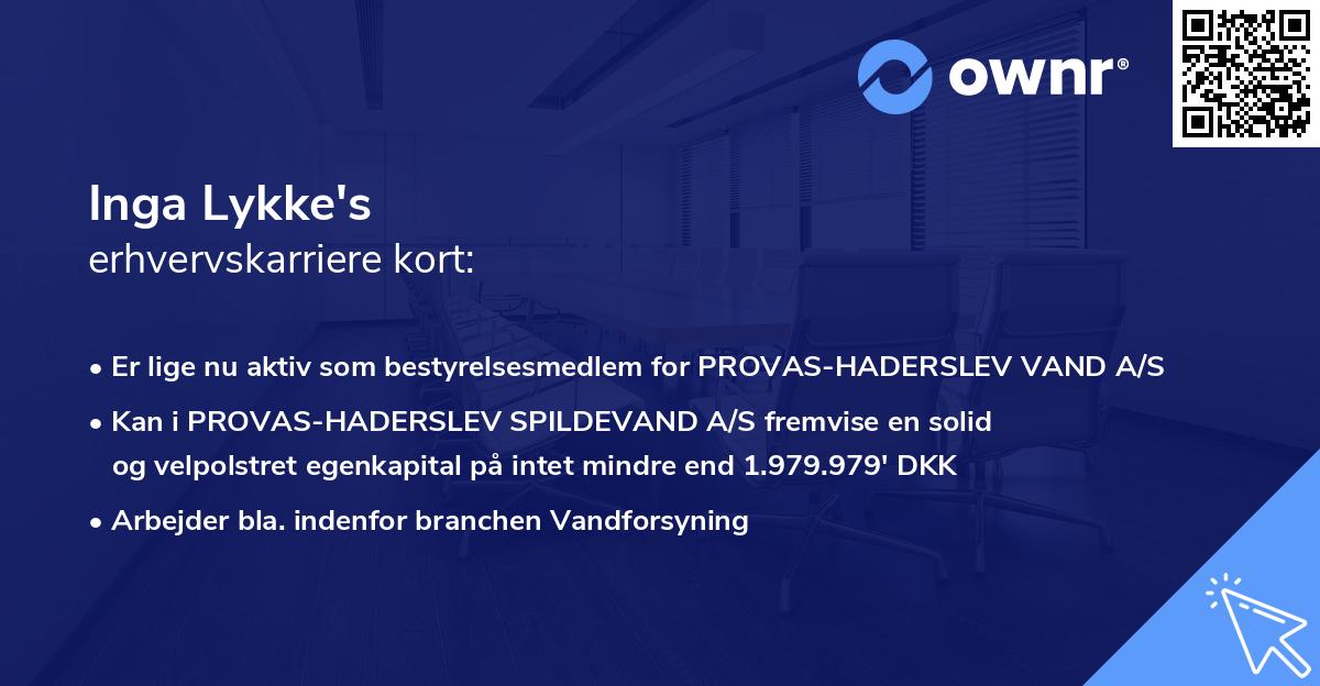 Inga Lykke's erhvervskarriere kort