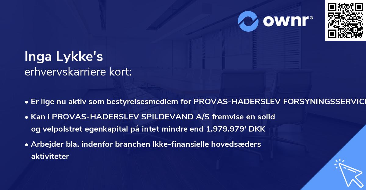 Inga Lykke's erhvervskarriere kort
