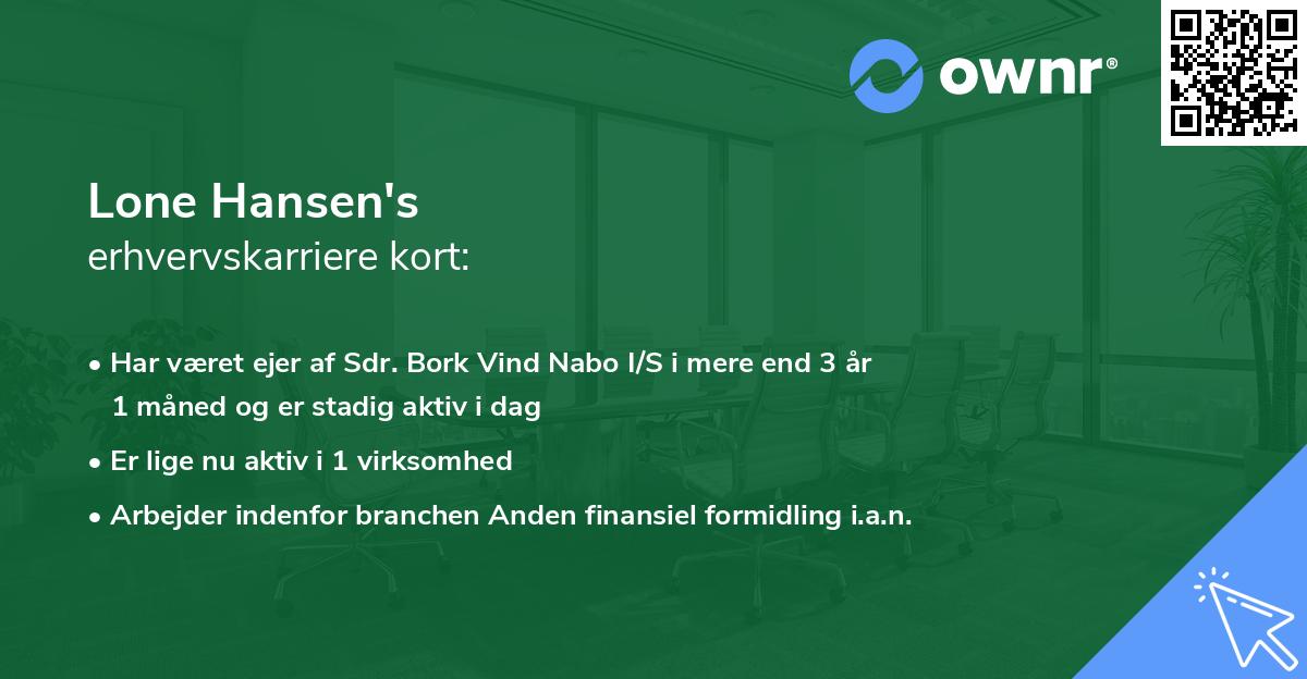 Lone Hansen's erhvervskarriere kort