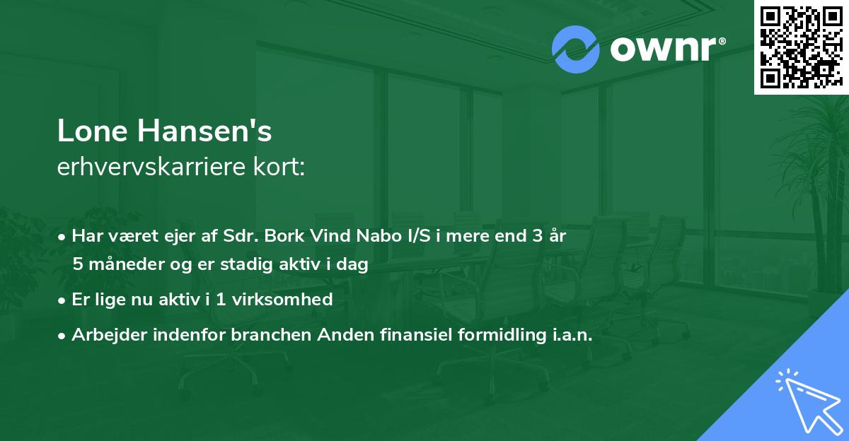 Lone Hansen's erhvervskarriere kort
