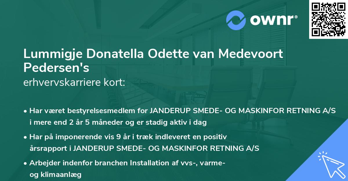 Lummigje Donatella Odette van Medevoort Pedersen's erhvervskarriere kort
