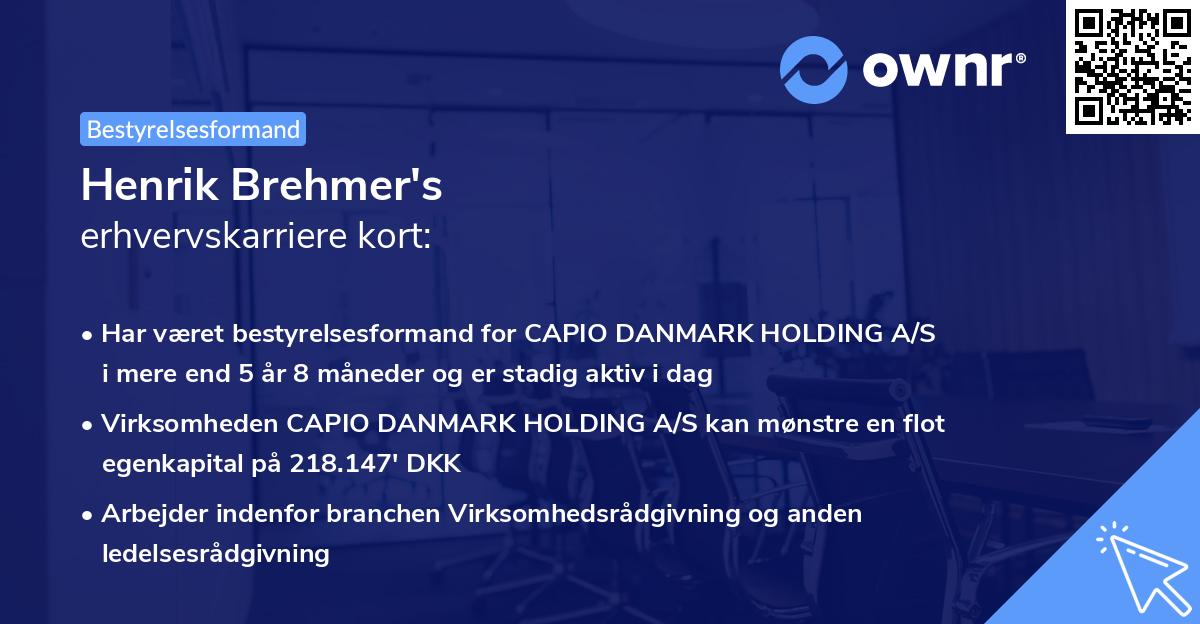 Henrik Brehmer's erhvervskarriere kort