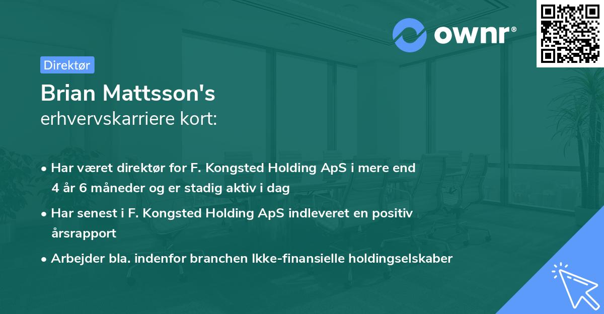 Brian Mattsson's erhvervskarriere kort