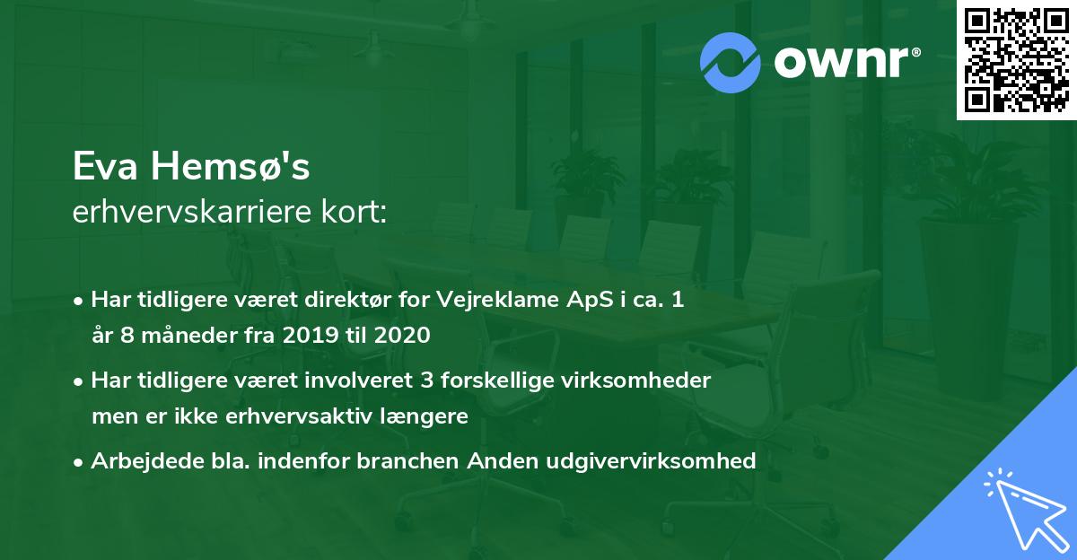 Eva Hemsø's erhvervskarriere kort