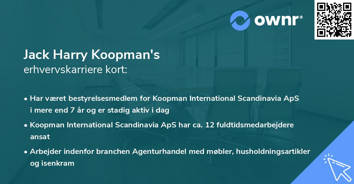 Jack Harry Koopman's erhvervskarriere kort