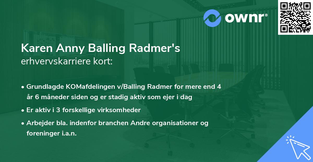 Karen Anny Balling Radmer's erhvervskarriere kort