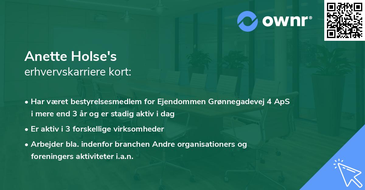 Anette Holse's erhvervskarriere kort