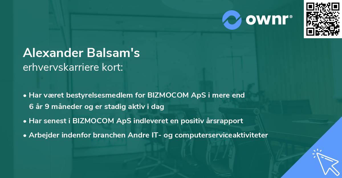 Alexander Balsam's erhvervskarriere kort