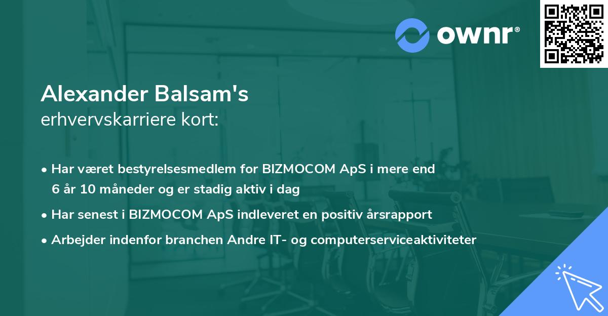 Alexander Balsam's erhvervskarriere kort