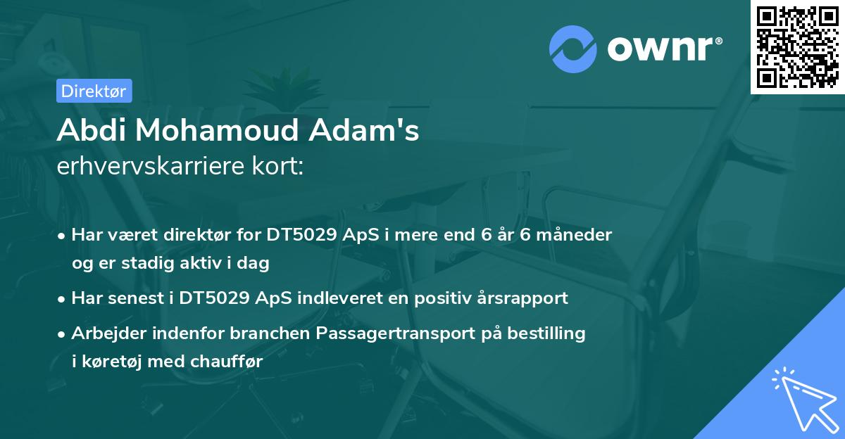 Abdi Mohamoud Adam's erhvervskarriere kort