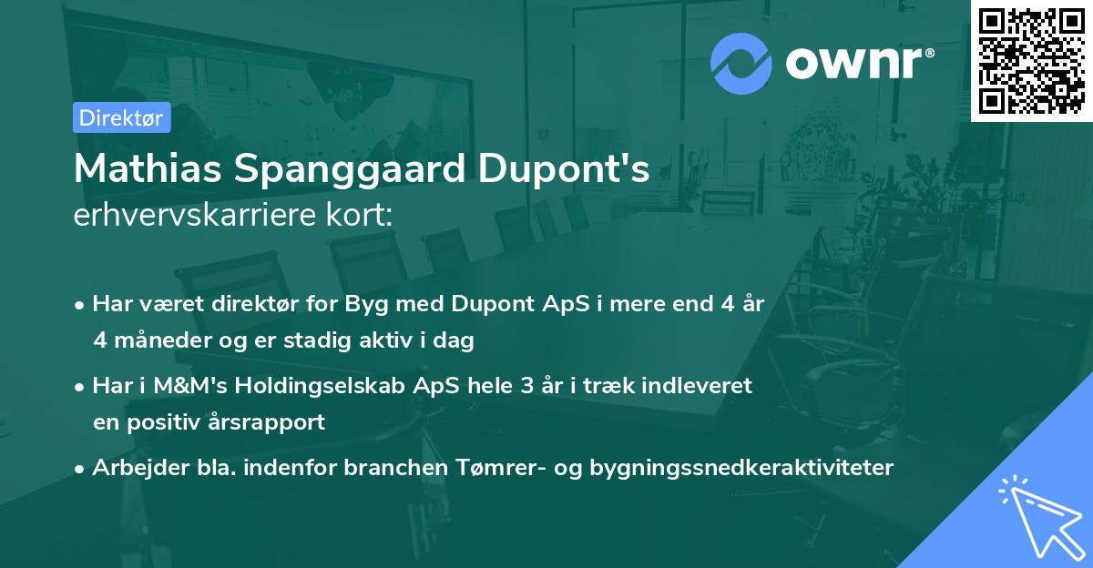 Mathias Spanggaard Dupont's erhvervskarriere kort