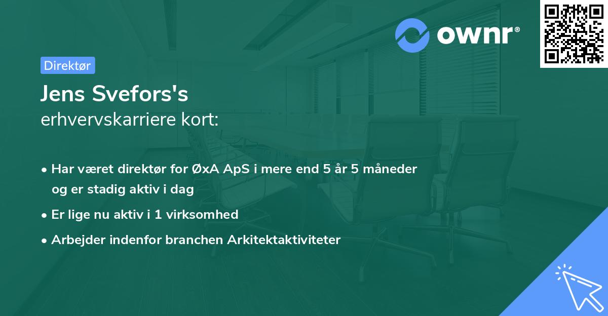 Jens Svefors's erhvervskarriere kort