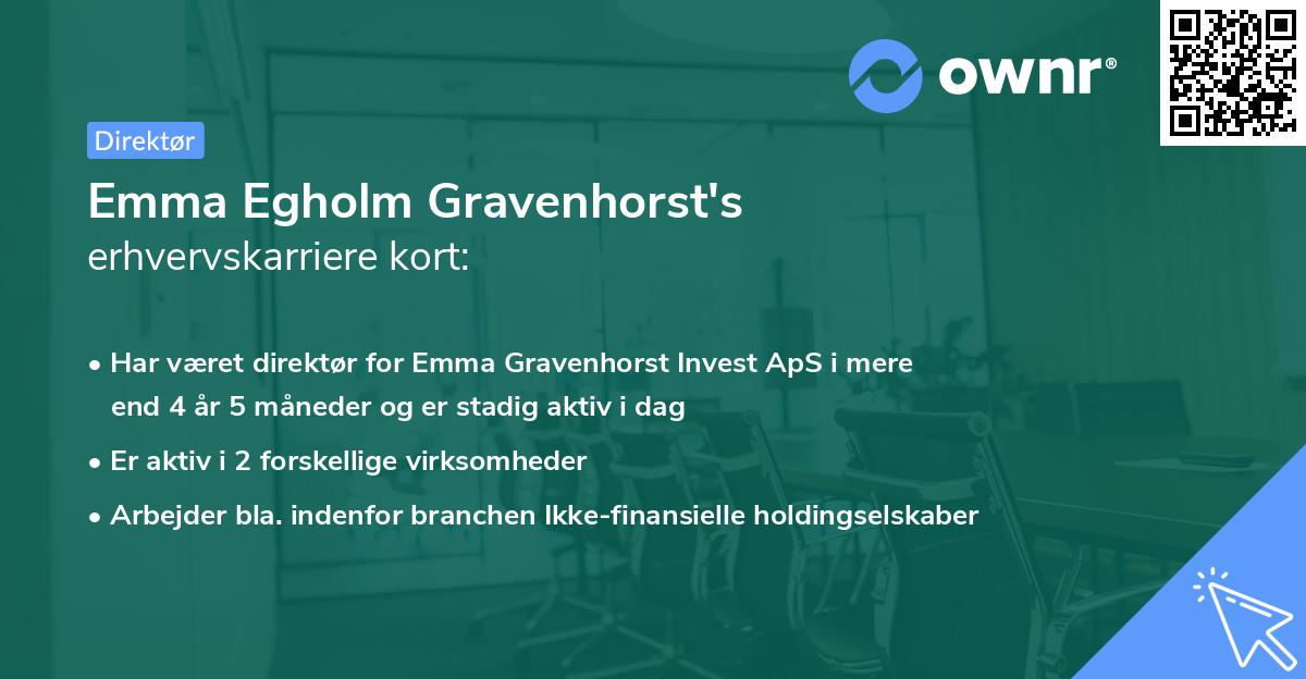 Emma Egholm Gravenhorst's erhvervskarriere kort