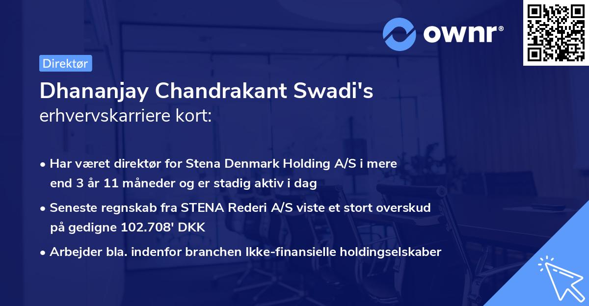 Dhananjay Chandrakant Swadi's erhvervskarriere kort