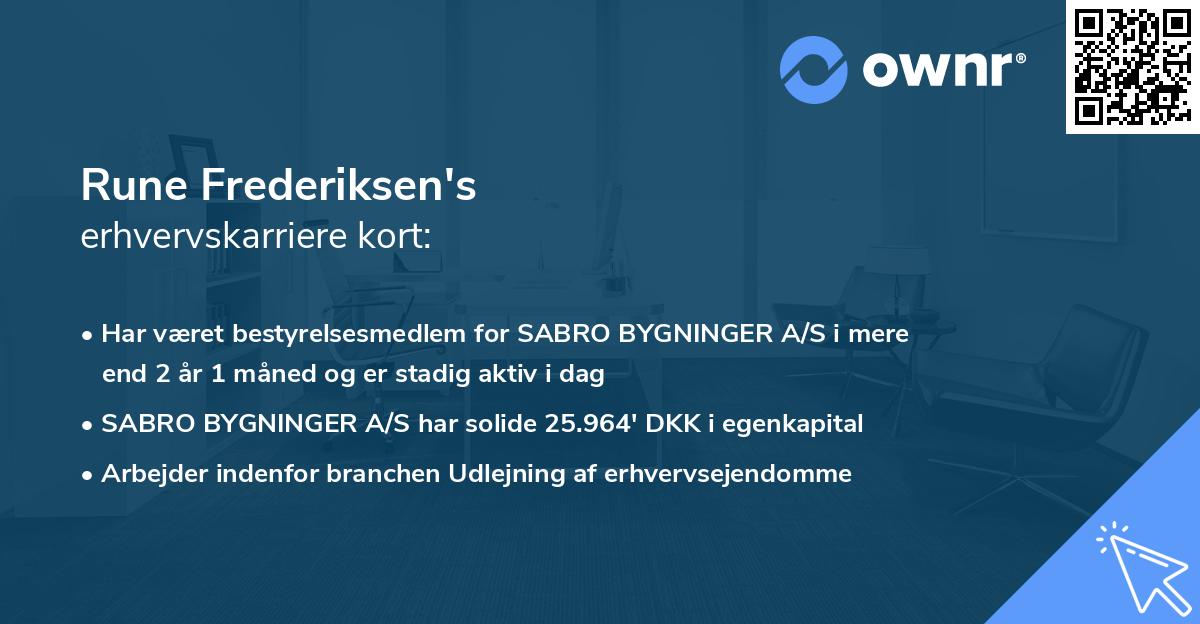 Rune Frederiksen's erhvervskarriere kort