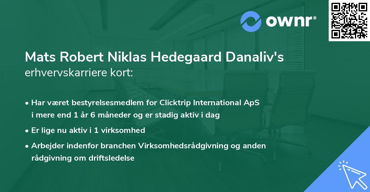 Mats Robert Niklas Hedegaard Danaliv's erhvervskarriere kort