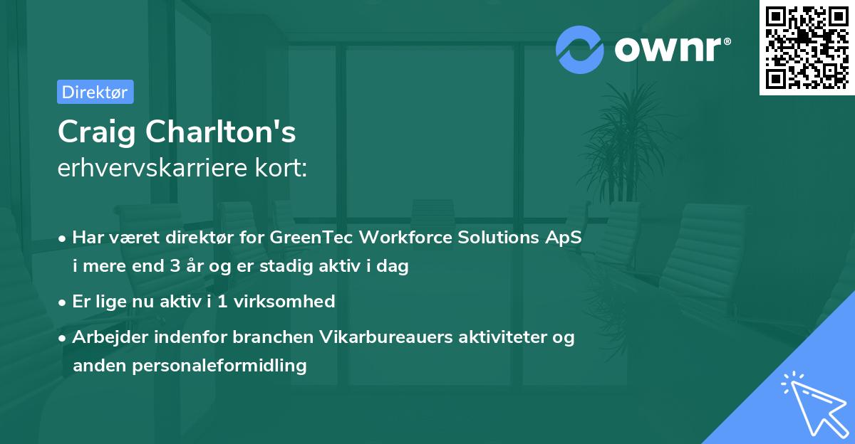 Craig Charlton's erhvervskarriere kort